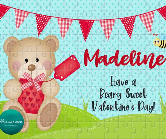 Have a Beary Sweet Valentine's Day Puzzle, Personalized Kids Puzzle, Valentine's Day Gift, Puzzle for Boys, Puzzle for Girls, Personalized Gift, Custom Puzzle