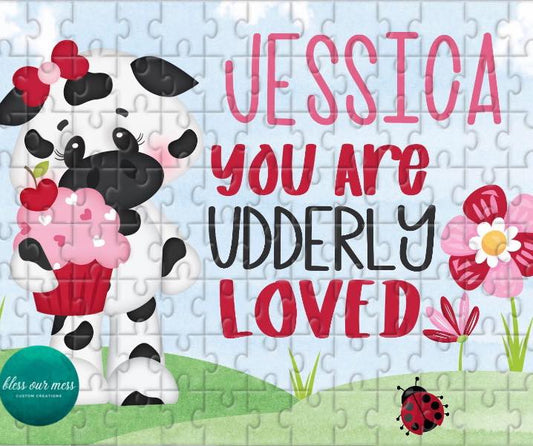 You Are Udderly Loved Valentine's Day Puzzle, Personalized Kids Puzzle, Valentine's Day Gift, Puzzle for Boys, Puzzle for Girls, Personalized Gift, Custom Puzzle