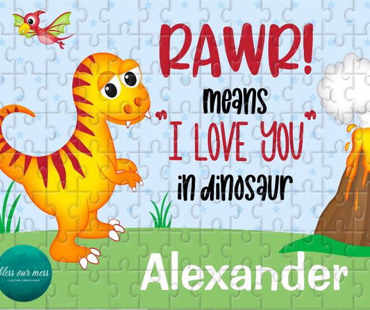 RAWR Means I Love You Valentine's Day Puzzle, Personalized Kids Puzzle, Valentine's Day Gift, Puzzle for Boys, Puzzle for Girls, Personalized Gift, Custom Puzzle