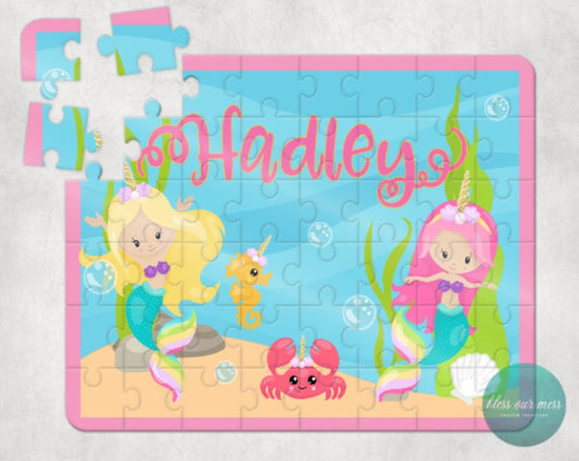 Kids Mermaid Puzzle, Kids Personalized Puzzle, Name Puzzle, Personalized Gift, Gift for Kids, Custom Puzzle